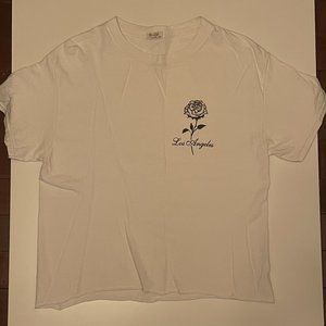 White Cropped Brandy Melville Tee with Rose